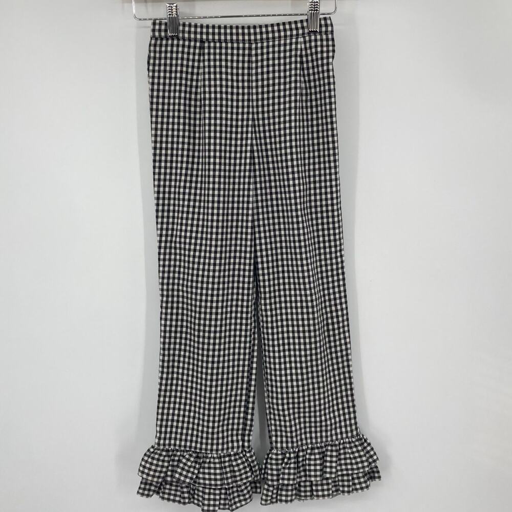 Vintage Kelly Kids Gingham Black White Ruffle Pants Girls Size 7
